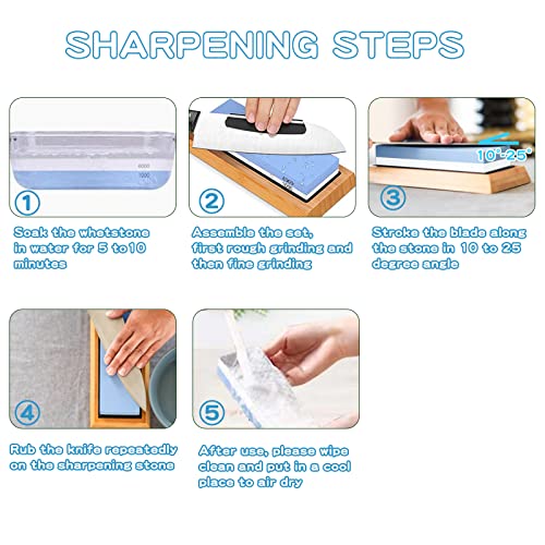 Double Sided 1000/6000 Grit Knife Sharpening Stone Kit with Bamboo Base and Angle Guide J81584