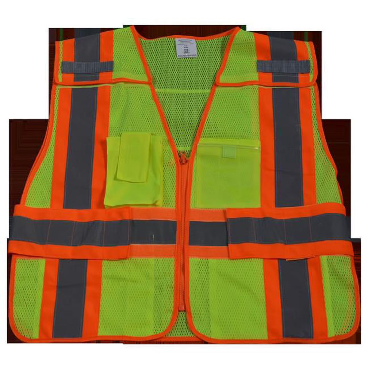 Lime Mesh Public Safety Vest with Orange Binding 5 Pockets J20512