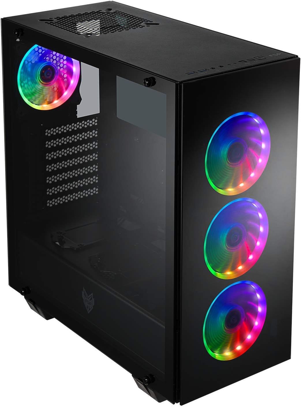 ATX Mid Tower PC Gaming Case with 3 Tempered Glass Panels and 4 ARGB Fans F439