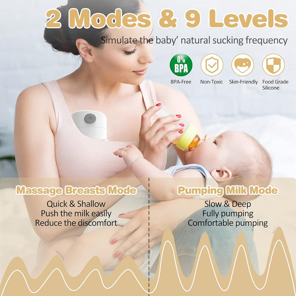 Electric Wearable Breast Pump, Hands Free, Portable, 2 Mode & 9 Levels, LCD Display V22433