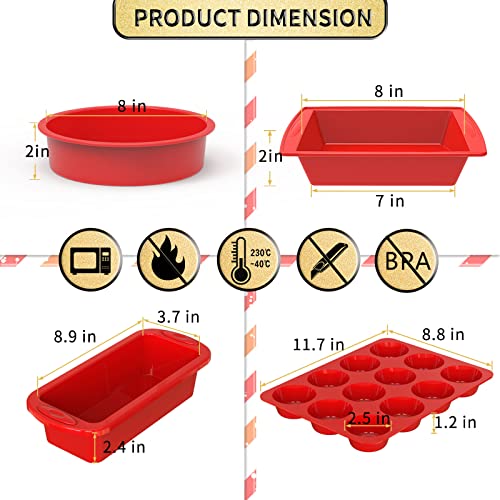5-Piece Nonstick Silicone Bakeware Set with Bread Loaf Pan, Muffin Pan, Square Cake Pan, Round Cake Pan I450