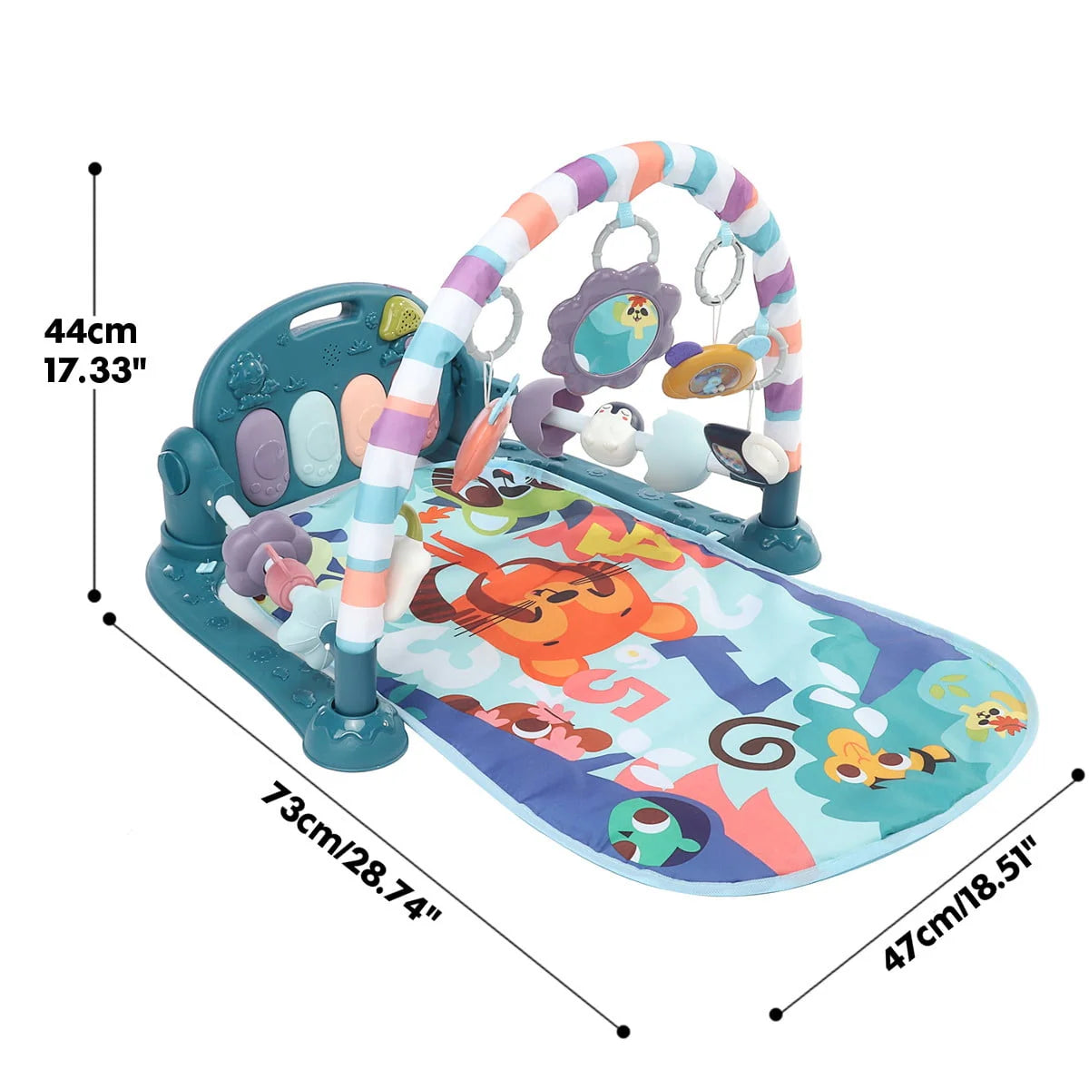 Baby Gym Play Mat 3 in 1 Fitness Rack with Music and Lights Blue W32707