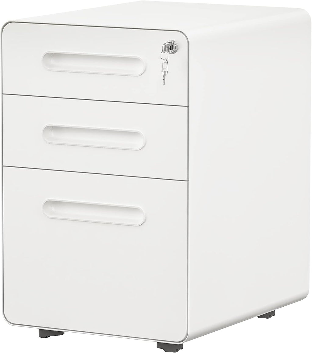 White 3-Drawer Metal Rolling File Cabinet with Lock N828