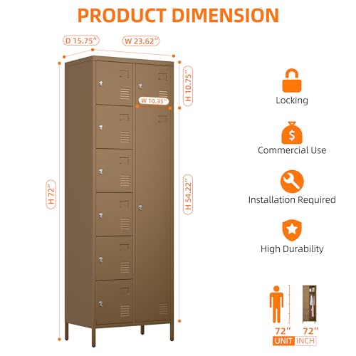72" H Metal Storage Lockers with Doors and Rod, 7+1 Doors, Camel L95342