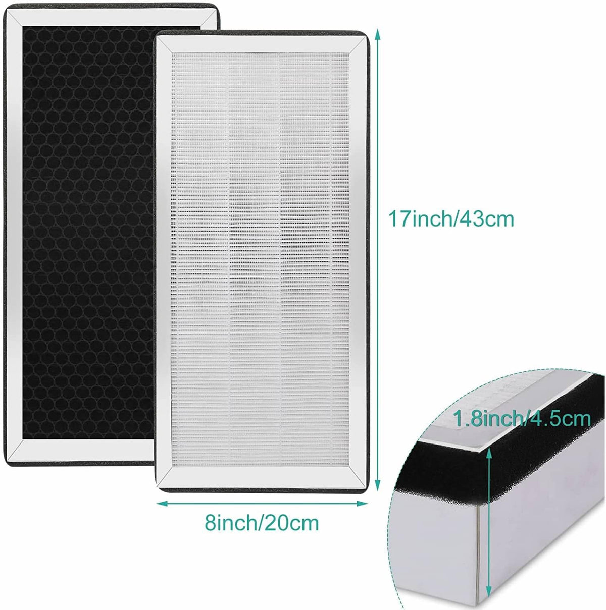 2pack H13 True HEPA Replacement Filter with Activated Carbon and Pre-Filter C3577