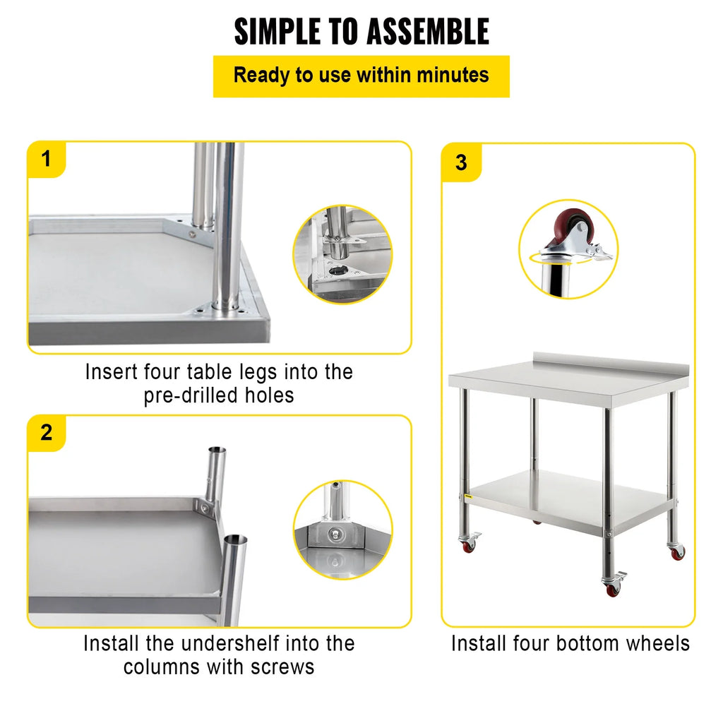 Stainless Steel Prep Table with Backsplash and Casters F58808
