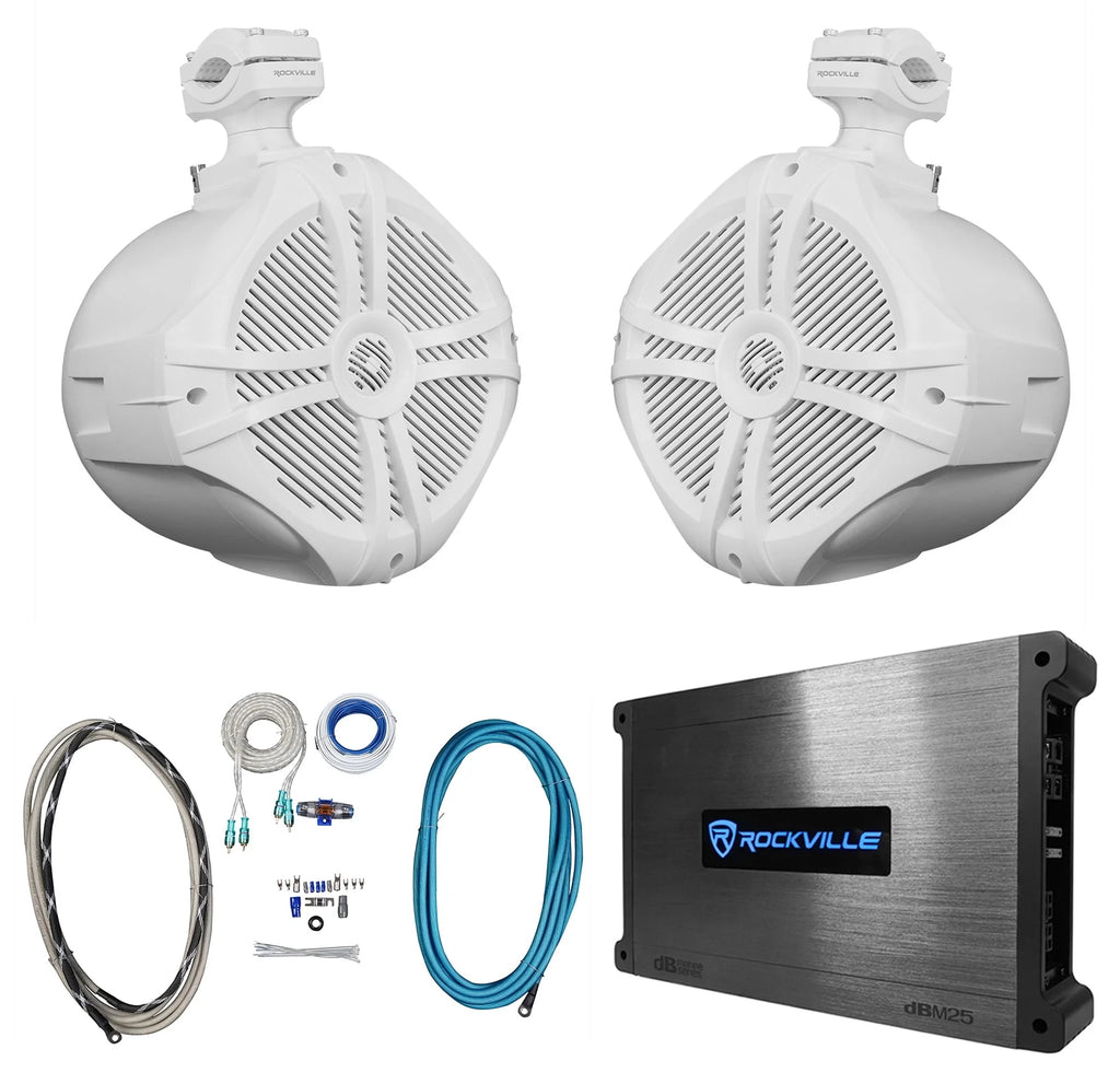 White 600w Marine Wakeboard Tower Speakers and Amplifier A7827