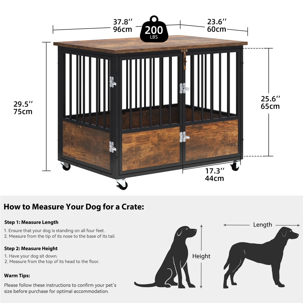 Large 38in Heavy Duty Metal Dog Crate and Kennel with Wheels V962