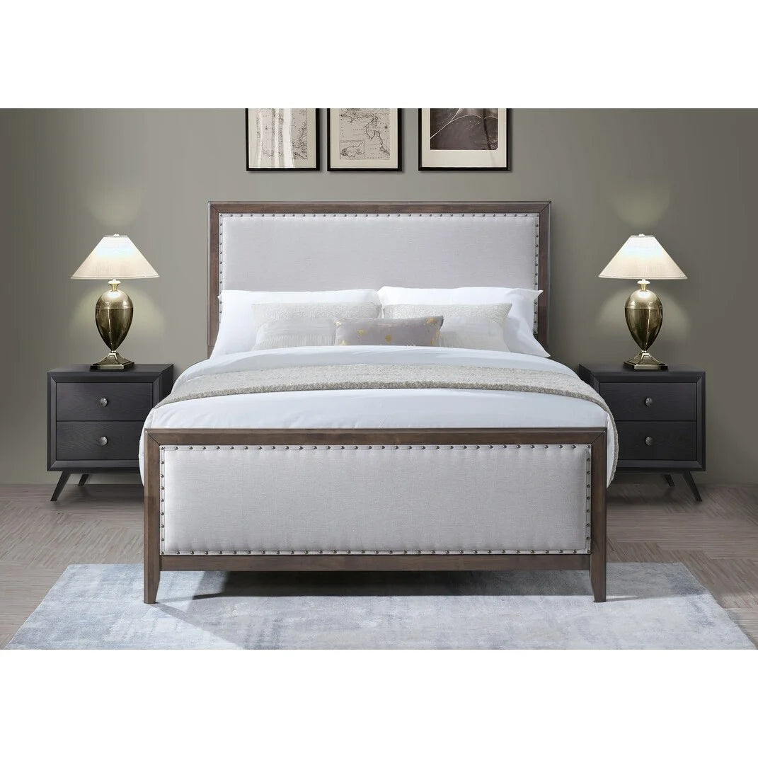 Natural Solid Wood Upholstered Adjustable Platform Bed Queen F6399