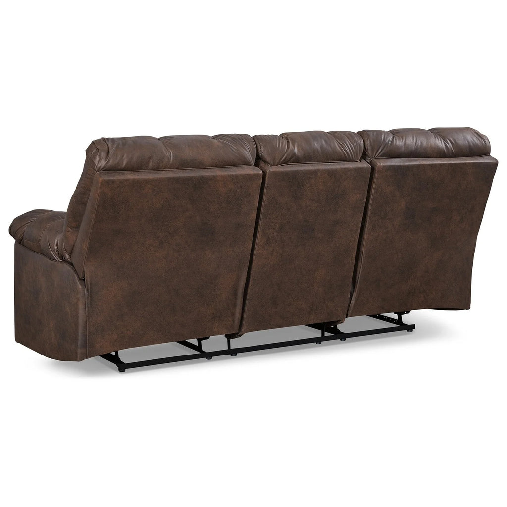 90 Inch Reclining Sofa with Drop Down Table and 2 Cup Holder, Dark Brown B822