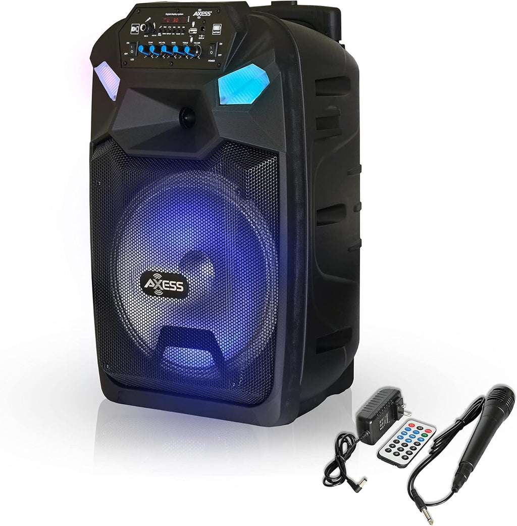 Portable PA Speaker System with Wired Microphone, 12 Wireless Bluetooth Speaker with Rechargeable Battery and Party LED Lights X308
