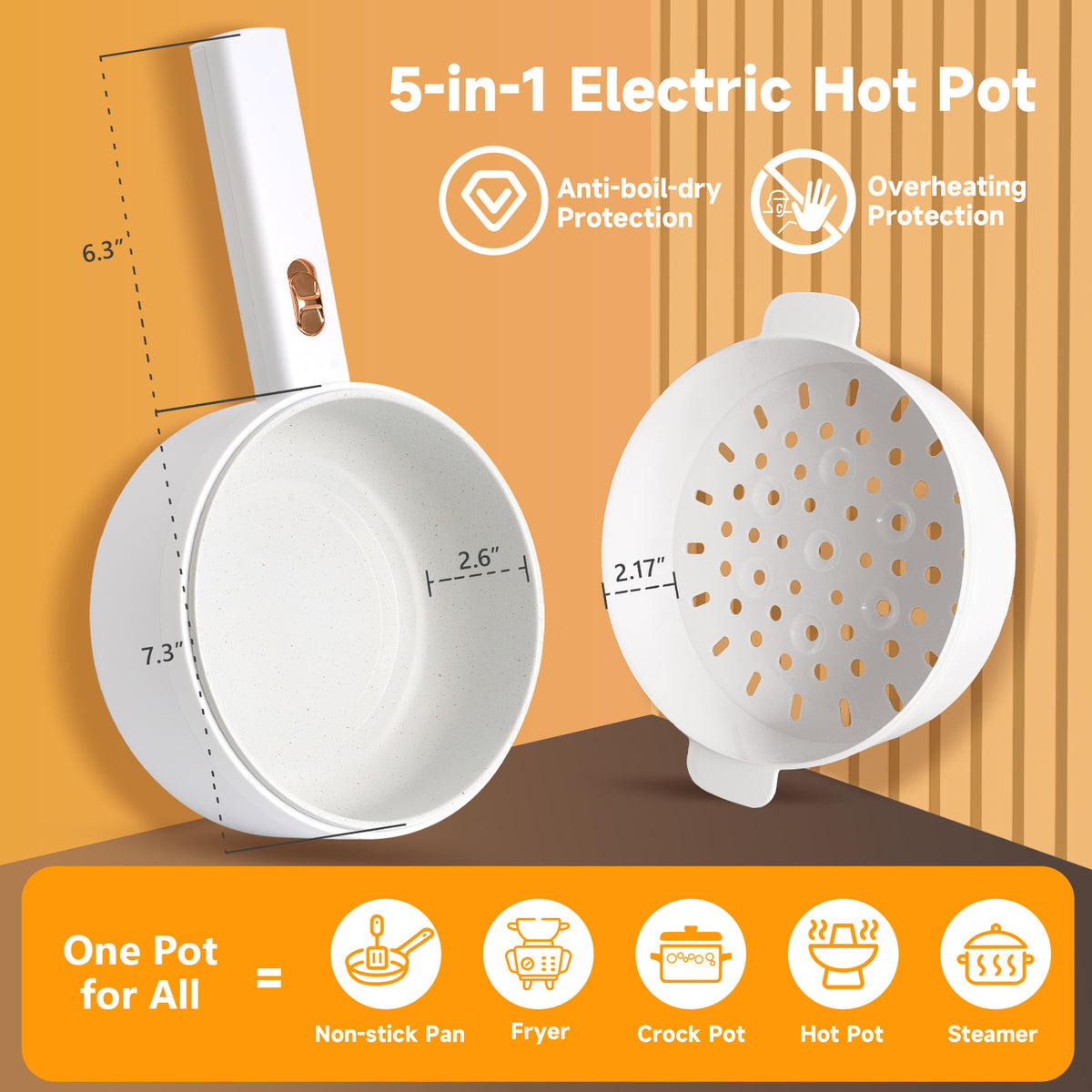 1.6L Non-stick Electric Hot Pot with Steamer Z2121