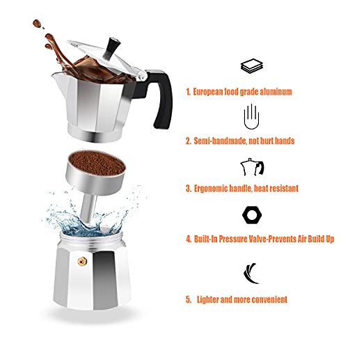 Stovetop Espresso Maker 6 Cup Moka Pot Aluminum Silver M637145