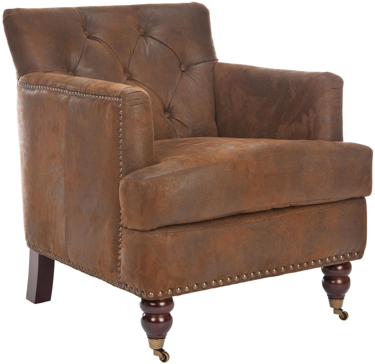 Antique Brown Tufted Club Chair with Casters W4282
