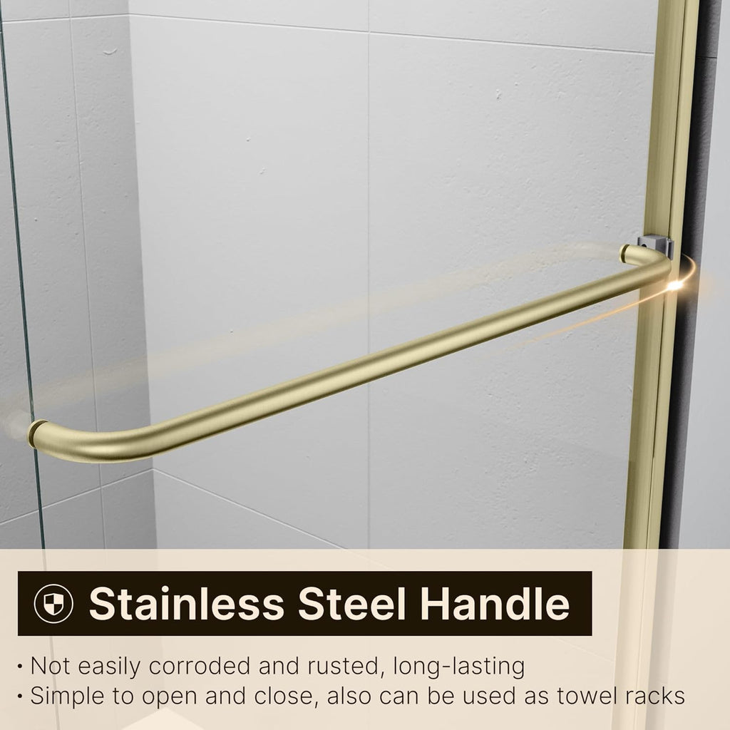 60 in. W x 72 in. H Double Sliding Semi-Frameless Shower Door, 1/4" Clear Tempered Glass, Brushed Gold Finish X6937