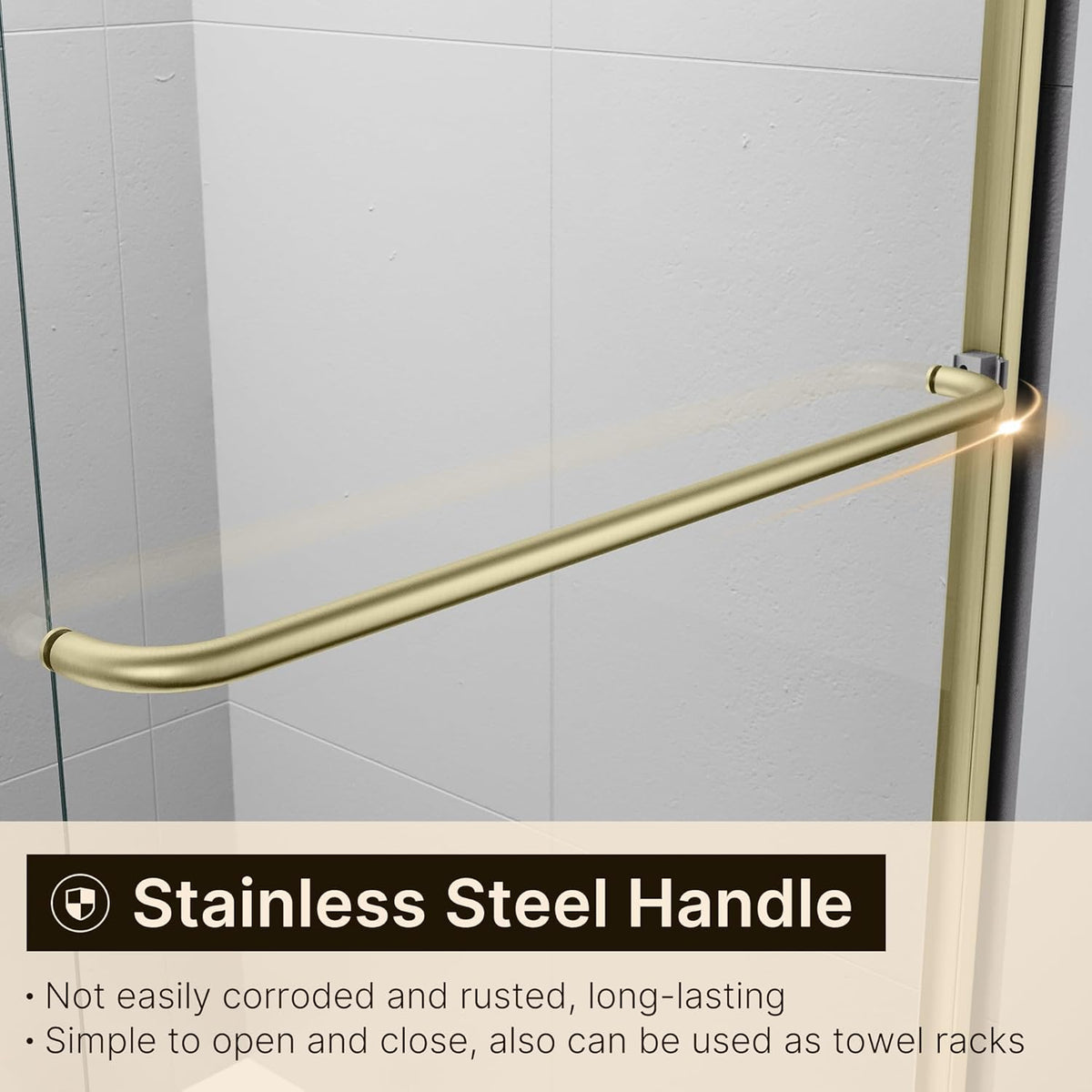 60 in. W x 72 in. H Double Sliding Semi-Frameless Shower Door, 1/4" Clear Tempered Glass, Brushed Gold Finish X6937