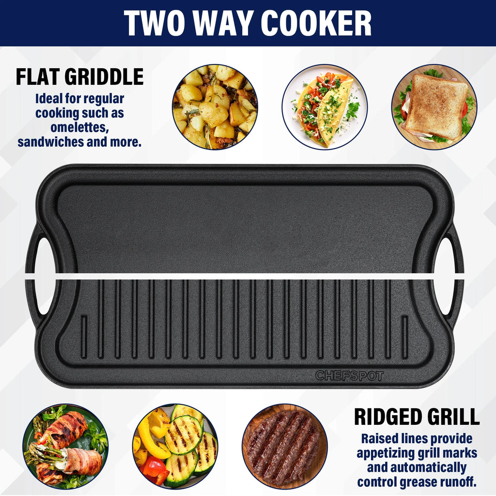 Preseasoned Cast Iron Reversible Griddle Plate Pan F90951