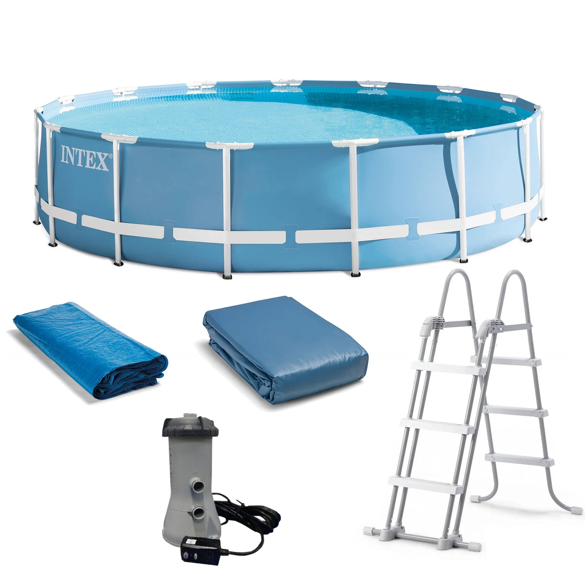 15 Feet x 48 Inches Prism Frame Swimming Pool Set with Ladder, Cover, and Pump O7203