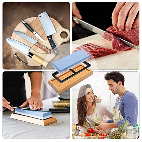 Double Sided 1000/6000 Grit Knife Sharpening Stone Kit with Bamboo Base and Angle Guide J81584