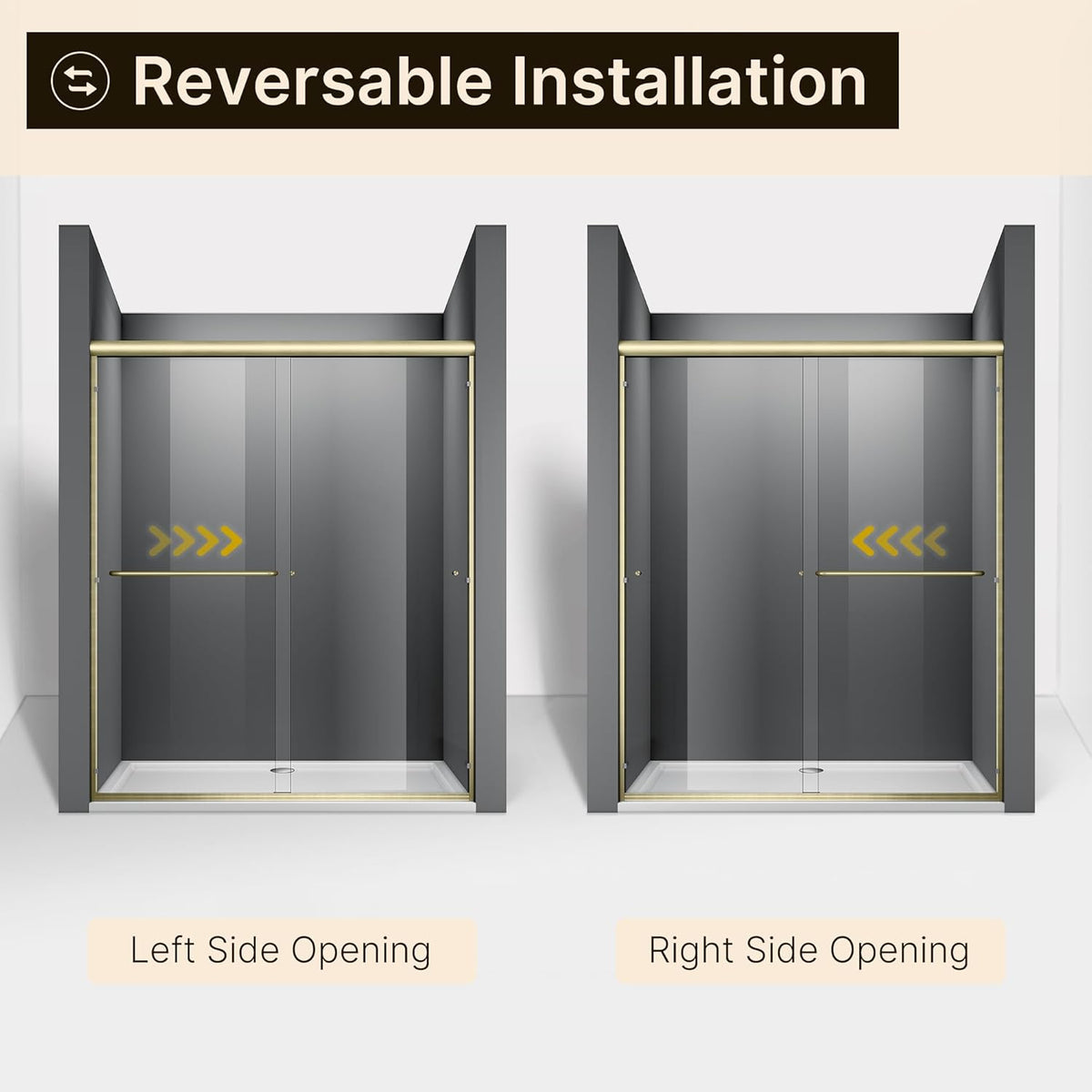 60 in. W x 72 in. H Double Sliding Semi-Frameless Shower Door, 1/4" Clear Tempered Glass, Brushed Gold Finish X6937