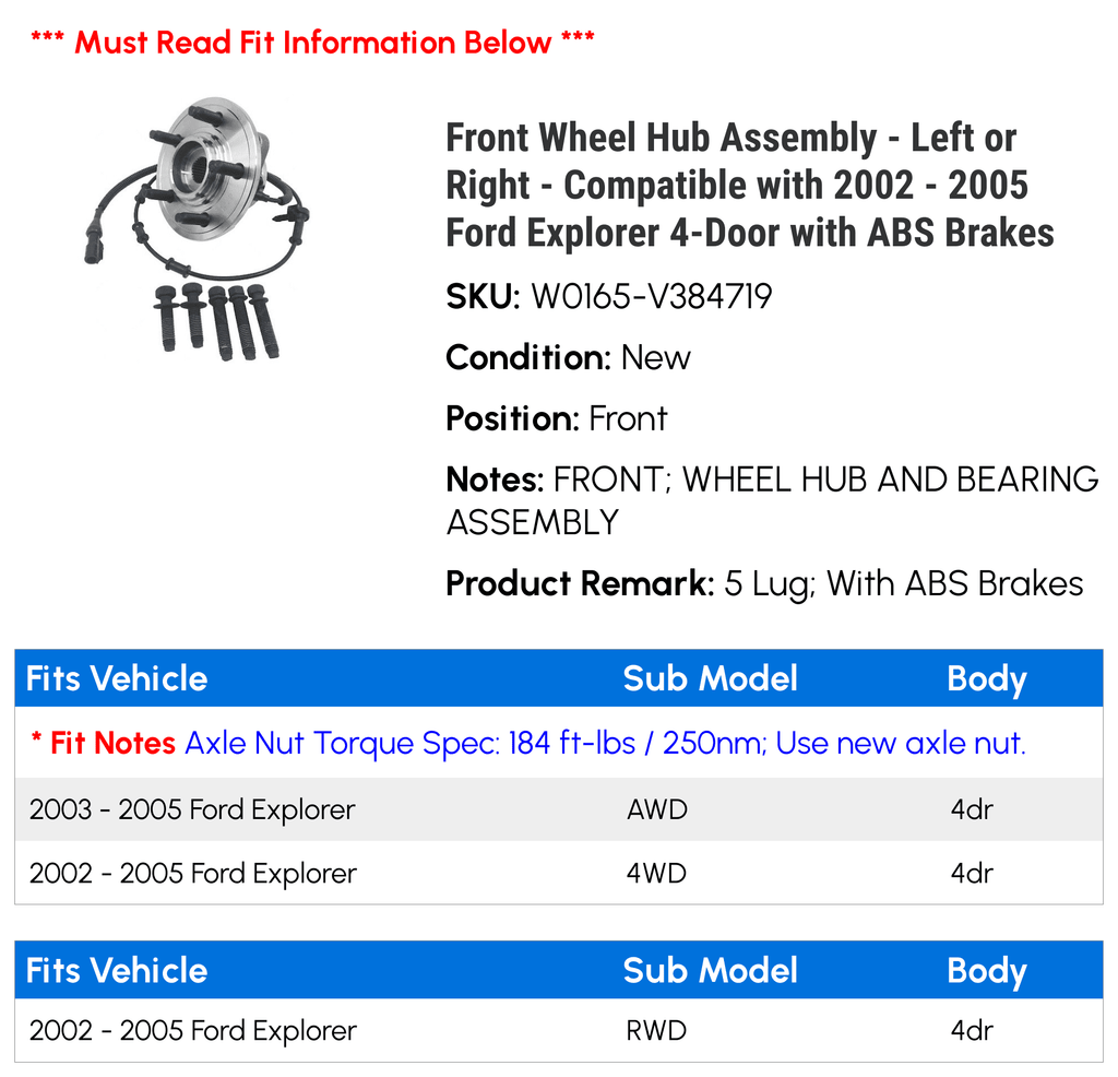 Front Wheel Hub Assembly with ABS Brakes V33745