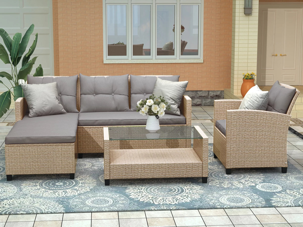 4 Piece All-Weather Wicker Patio Sectional Sofa Set with Cushions S429429