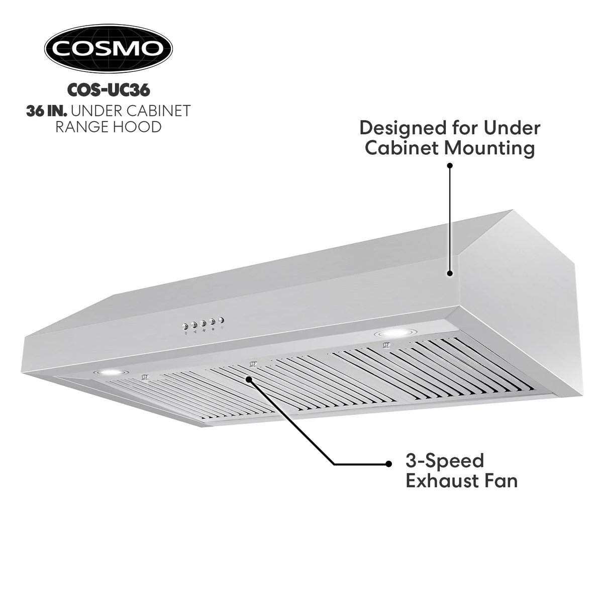 36" 380 CFM Ducted Under Cabinet Range Hood Stainless Steel B90830