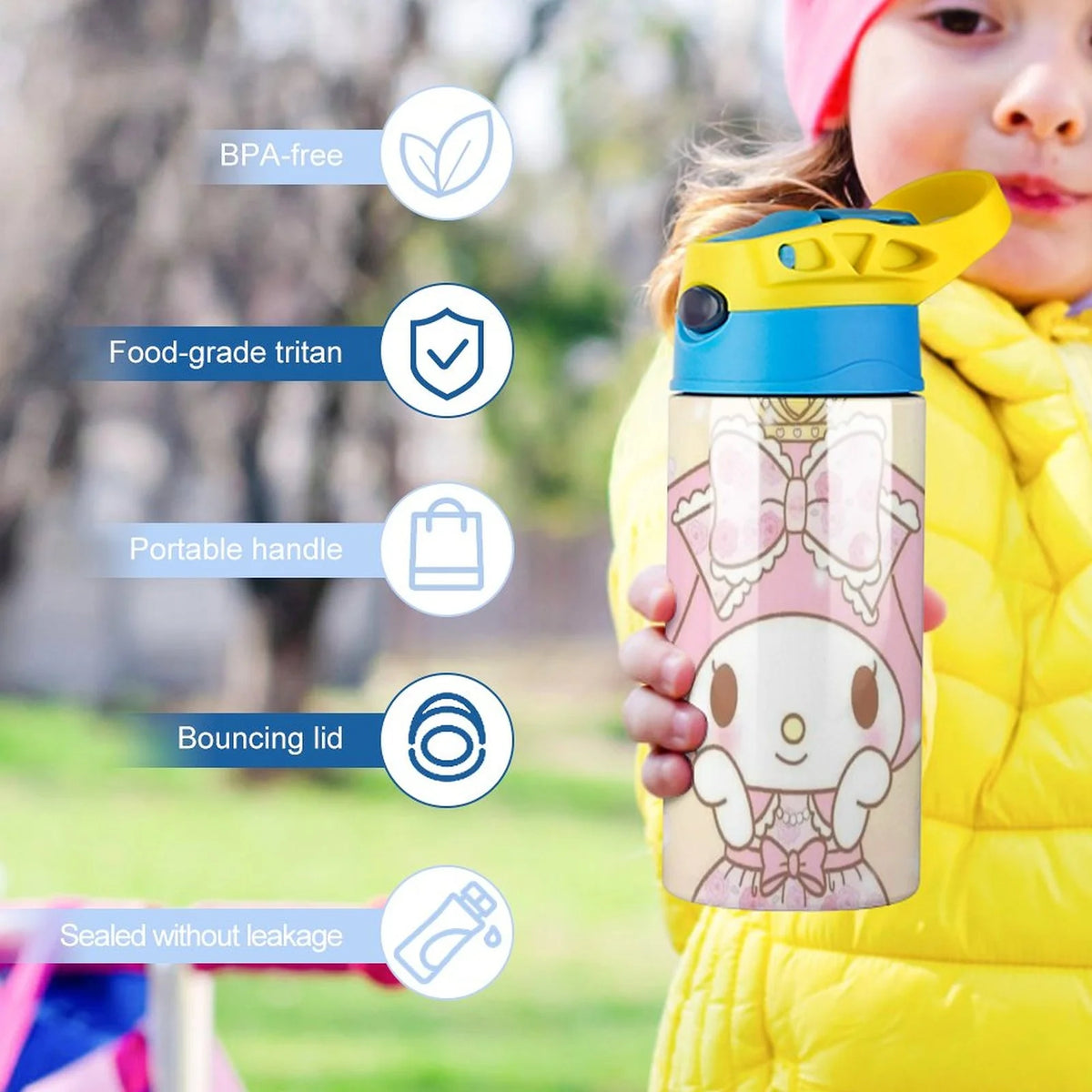 Pink Children's Vacuum Insulated Stainless Steel Water Bottle With Straw E123