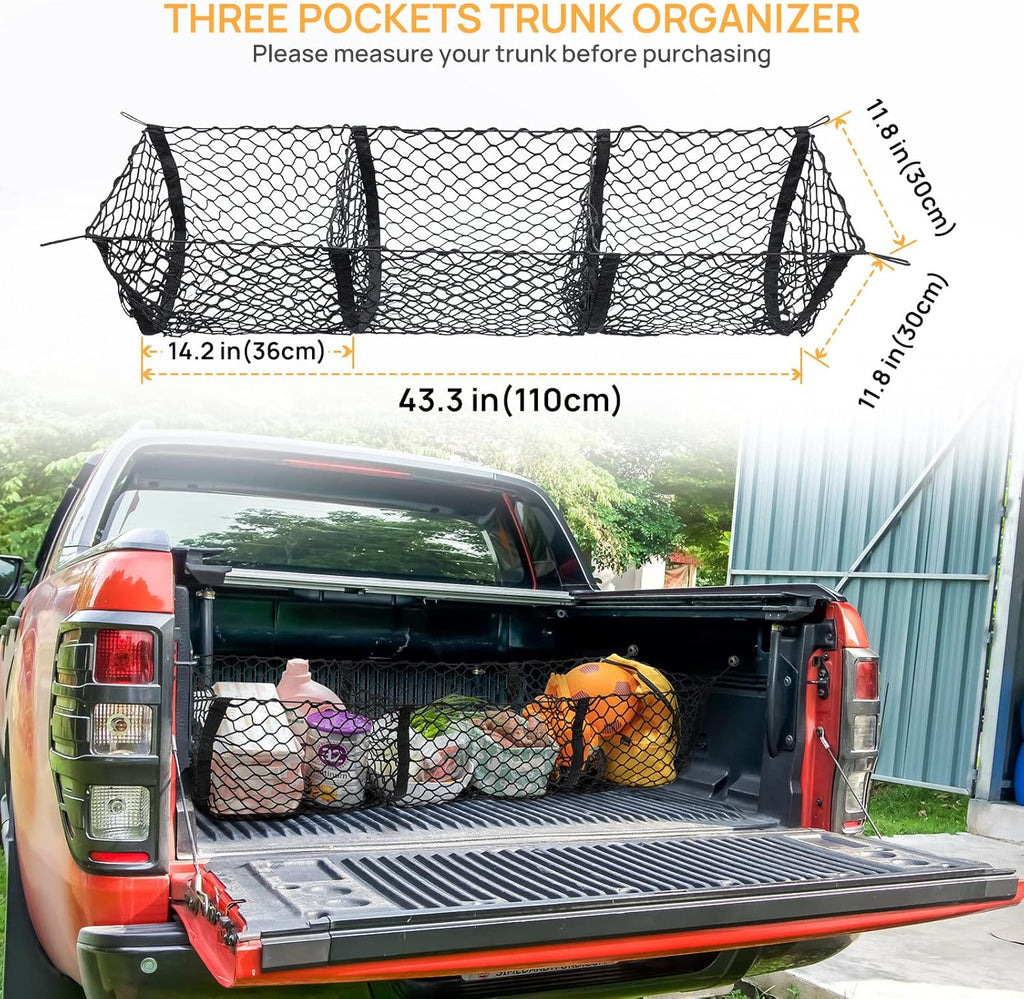 Cargo Net Trunk Bed Organizer with 4 Metal Hooks, 43.3×11.8 inch, Pack of 2 R36233