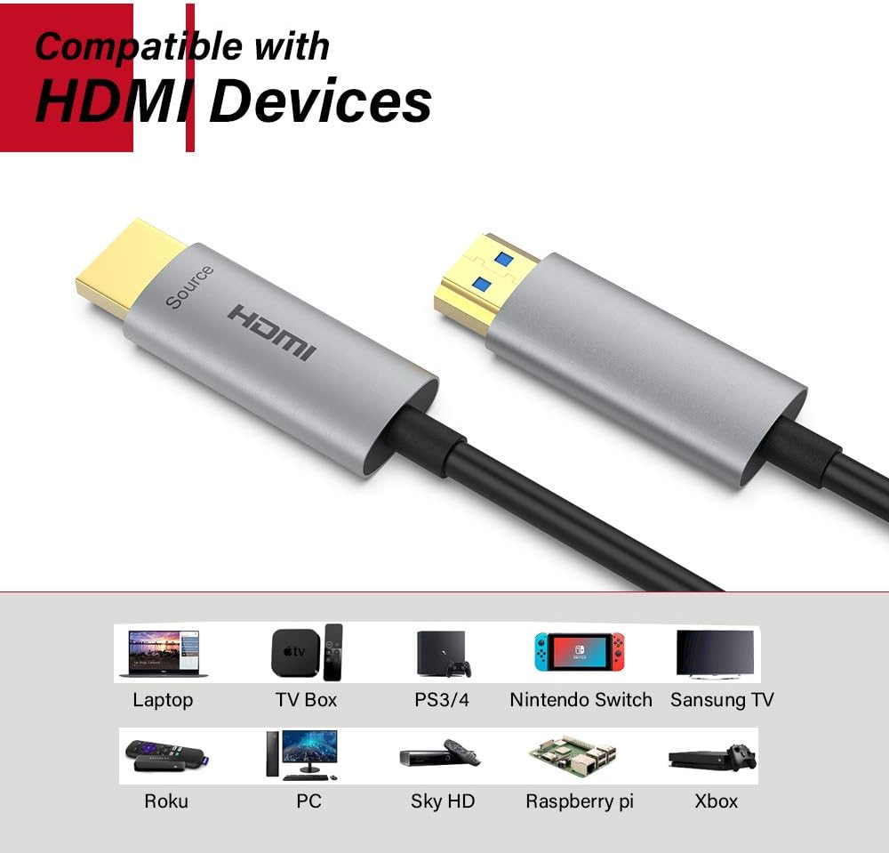 50ft Fiber Optic HDMI Cable 4K@60Hz HDR ARC 18Gbps D948