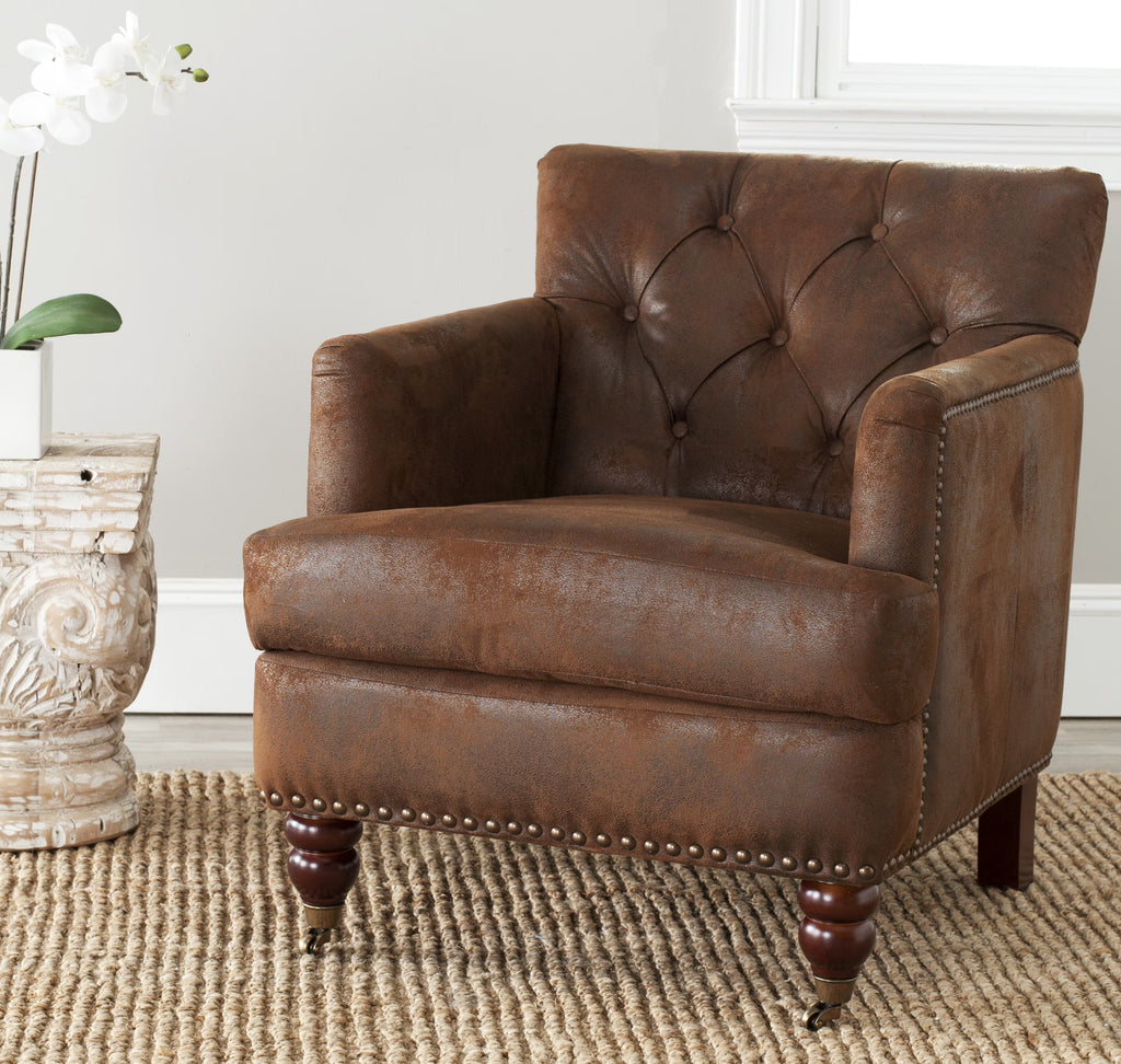 Antique Brown Tufted Club Chair with Casters W4282