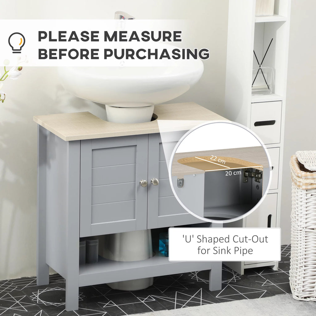 Gray Pedestal Sink Storage Cabinet with Adjustable Shelf V395226