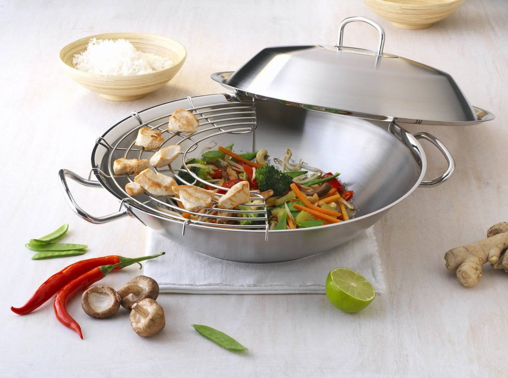 Stainless Steel Wok with Metal Lid P4023