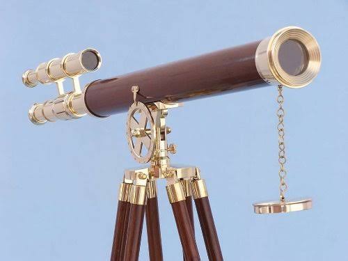 Floor Standing Brass Wood Telescope D72239