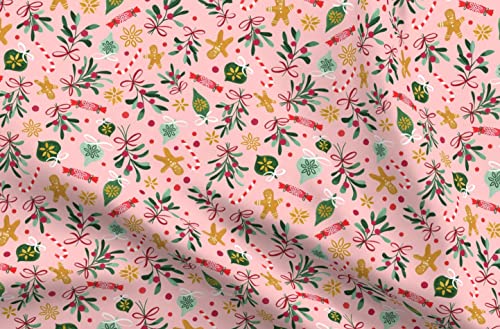 Vintage Christmas Pink Green Printed Petal Signature Cotton Fabric I572704