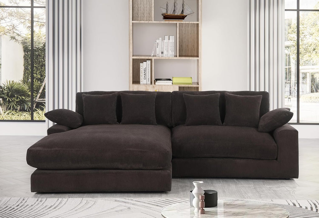 Oversized Corduroy L Shaped Sectional Sofa with Chaise Lounge Q97855