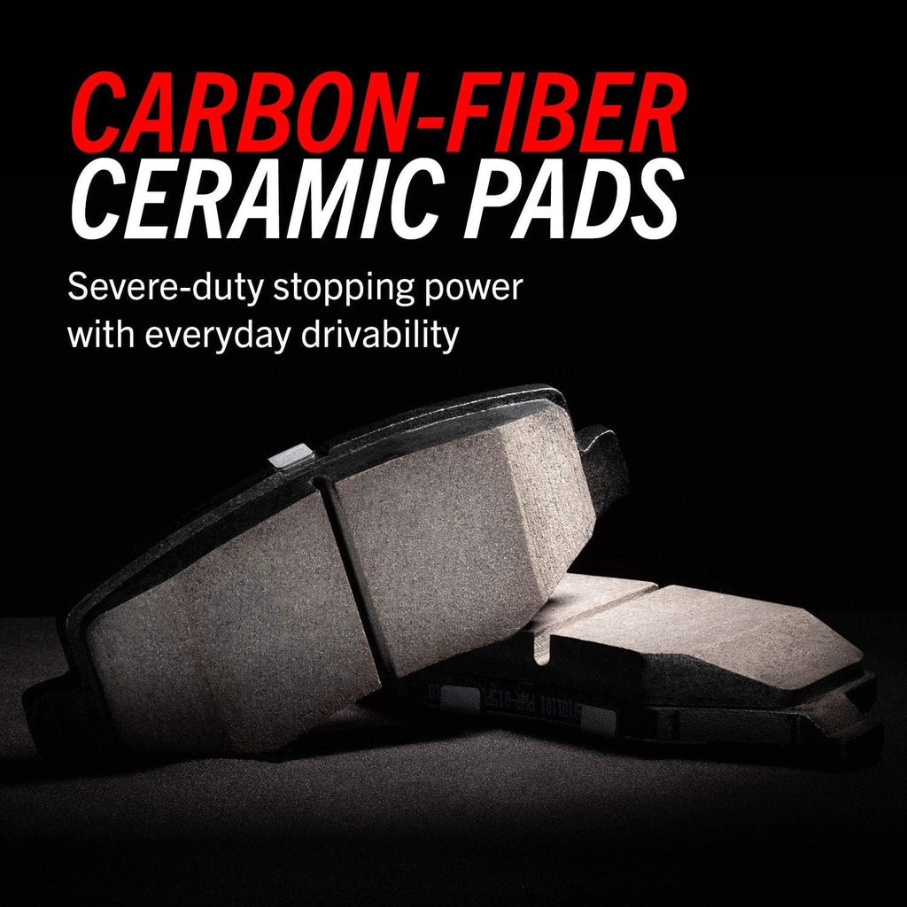 Front and Rear Carbon Fiber Brake Pads with Drilled & Slotted Brake Rotors Kit F763
