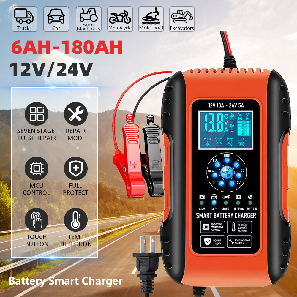 12V/12A 24V/6A Smart Battery Charger for LiFePO4 Lead-Acid AGM Wet Gel Battery J2578
