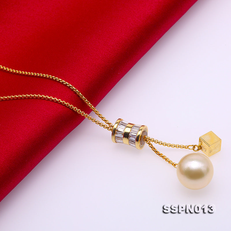 Genuine 13mm Round Golden South Sea Cultured Pearl Pendant Necklace 38" Q6171