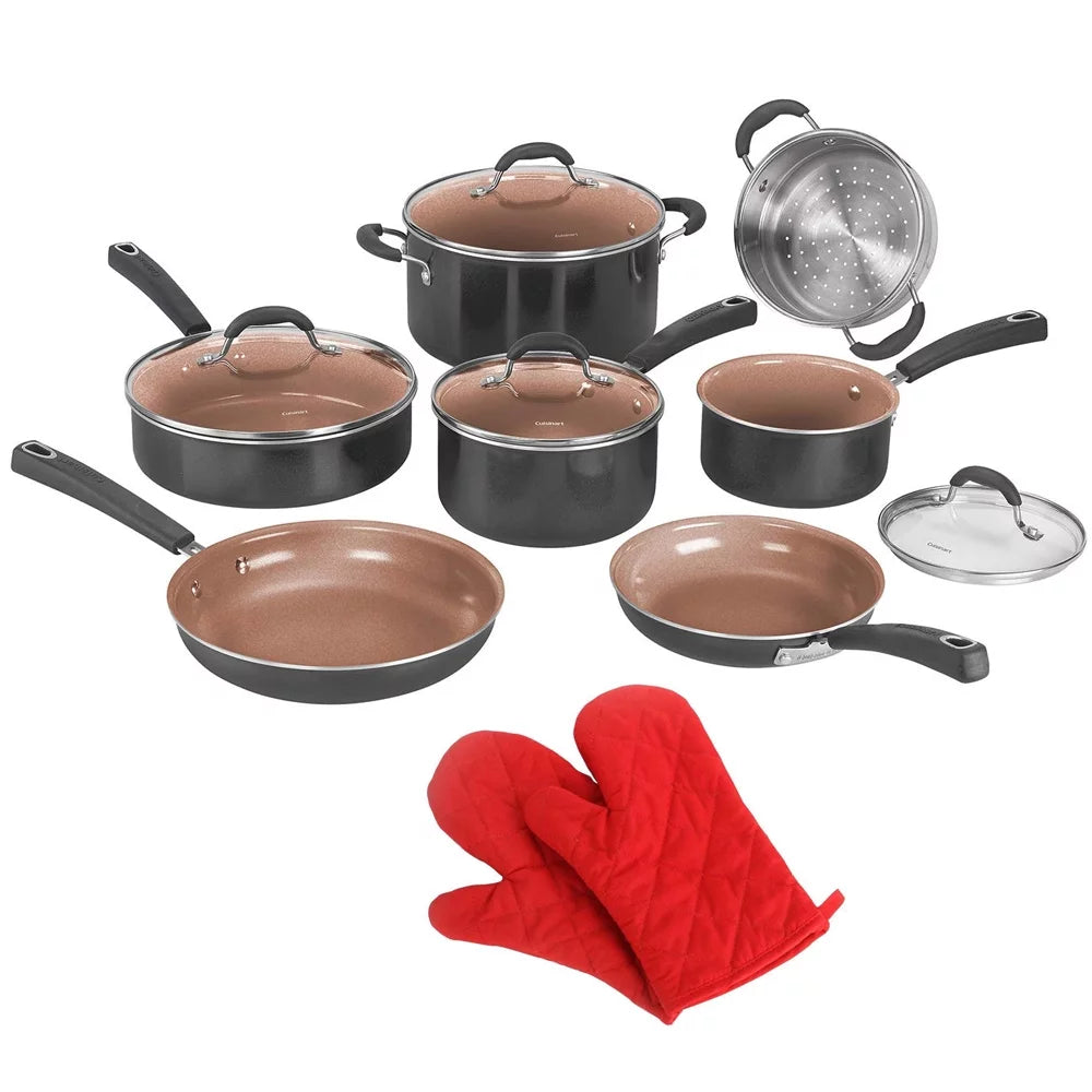 11 Pc Non Stick Cookware Set with Oven Mitt I174782