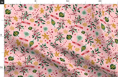 Vintage Christmas Pink Green Printed Petal Signature Cotton Fabric I572704