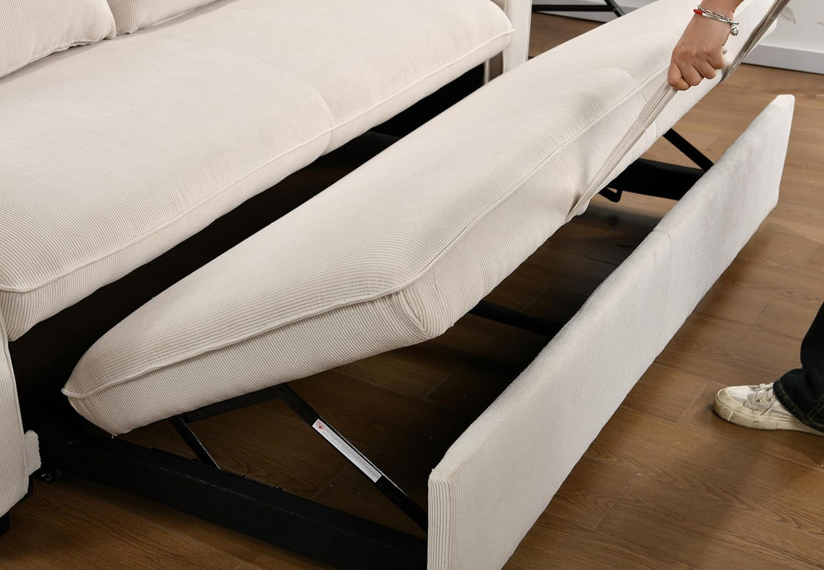 Beige Fabric Convertible Sleeper Sofa with Pull out Bed W598468