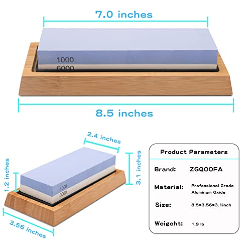 Double Sided 1000/6000 Grit Knife Sharpening Stone Kit with Bamboo Base and Angle Guide J81584