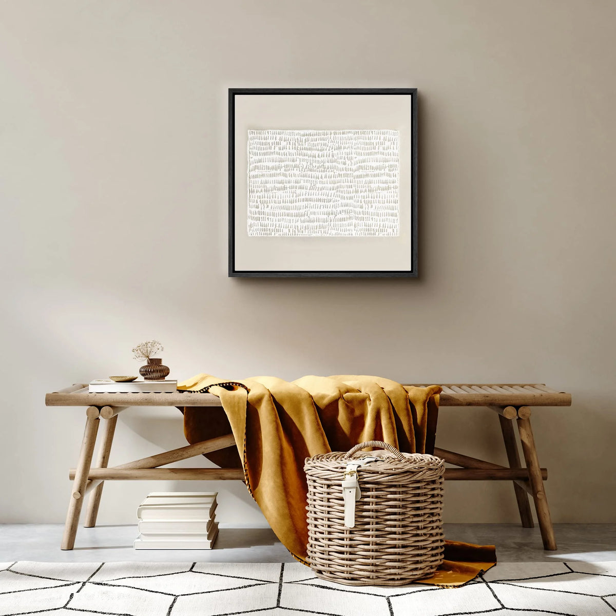 Framed Canvas Wall Art Tan & White Geometric Abstract 16"x16" T85812