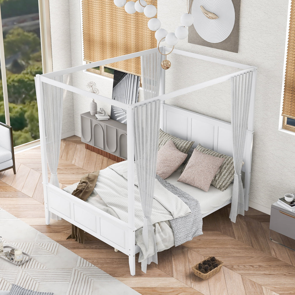 King Size Canopy Platform Bed White U44759