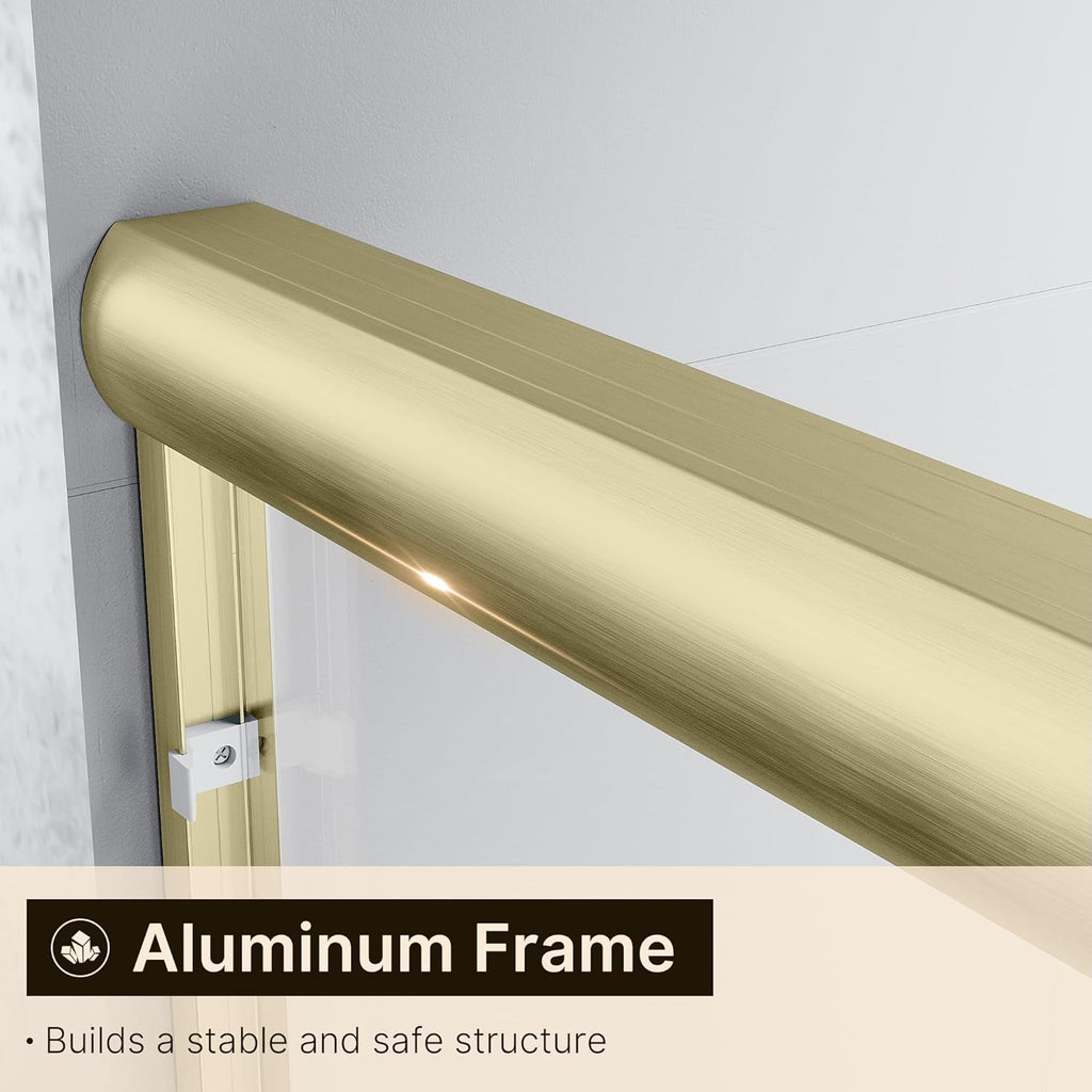 60 in. W x 72 in. H Double Sliding Semi-Frameless Shower Door, 1/4" Clear Tempered Glass, Brushed Gold Finish X6937