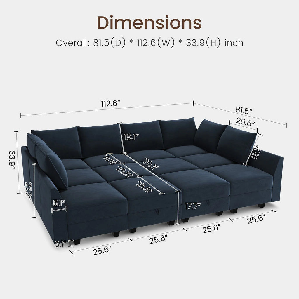 Dark Blue Sectional Sofa Bed with Storage V315