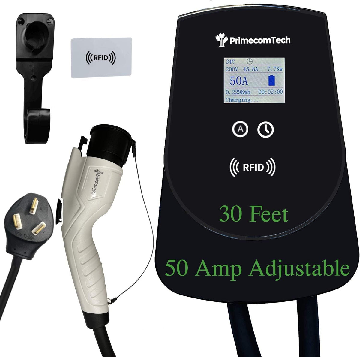 50 Amp Level-2 Smart Electric Vehicle Home Charging Station 220 Volt 30 Feet Hardwire P5318