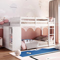 White Wood Storage Drawers Bed Frame with Guardrails and Ladder N37113