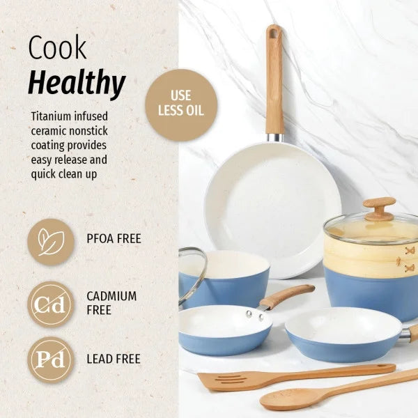 Light Blue 10-Piece Ceramic Titanium-infused Cookware Set J326242